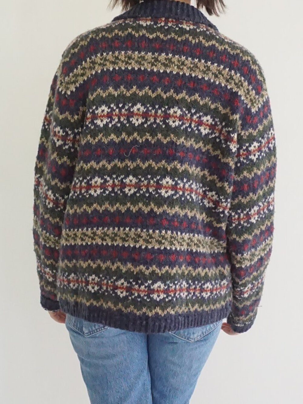Vintage Croft & Barrow Navy Fair Isle Nordic Button Textured Knit Cardigan L - Picture 2 of 9